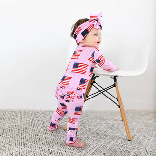 Gigi and Max - Betty Pink Flag Ruffle Zip Bamboo4th of July Sleepies Little