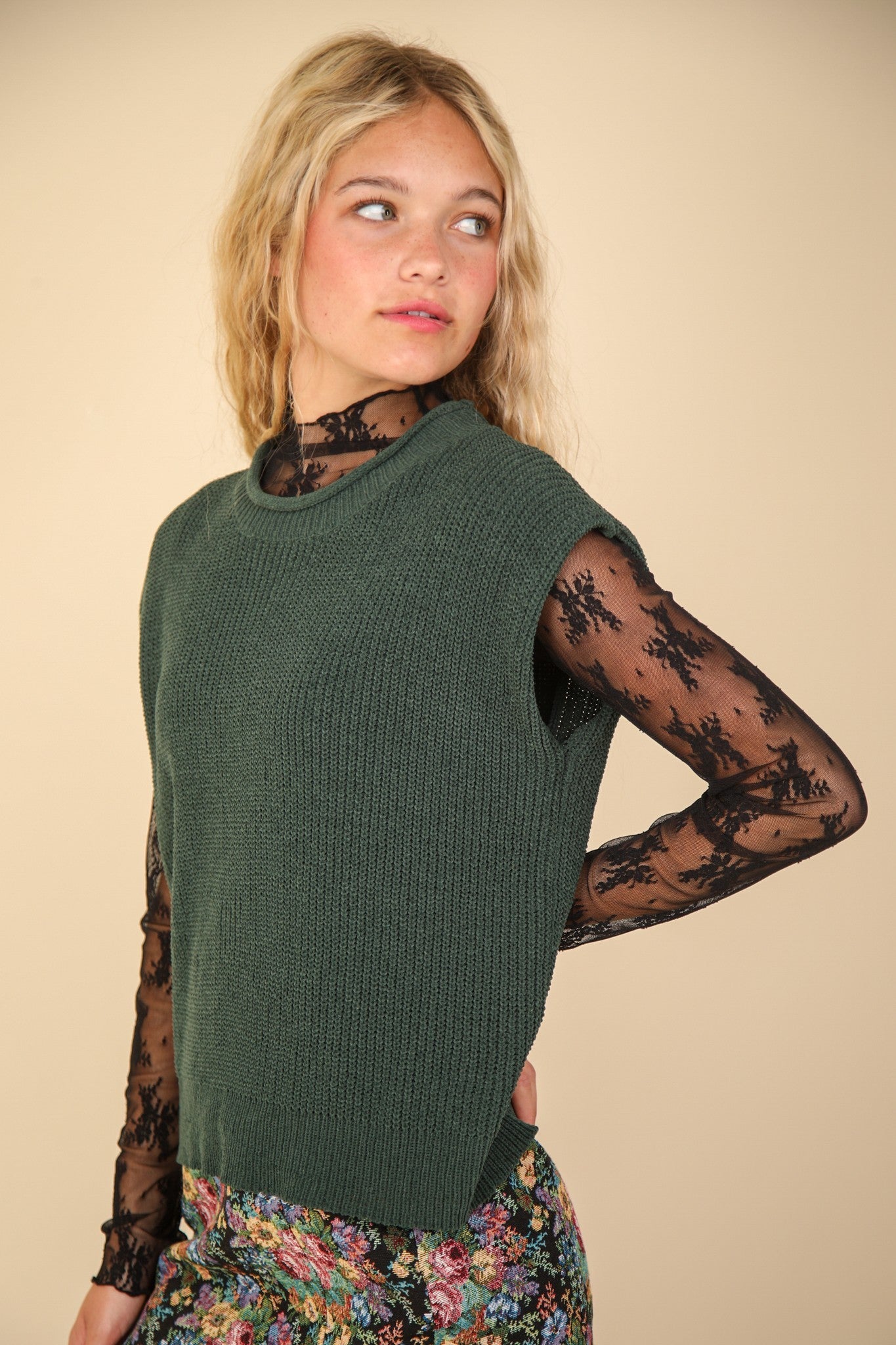 Ollie Oversized Soft Knit Sweater Vest- Forest