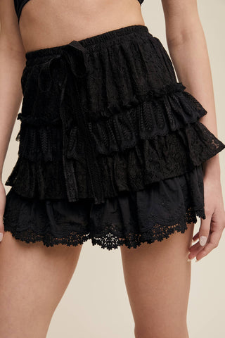 The Lace Tiered Shorts with Ruffle Details