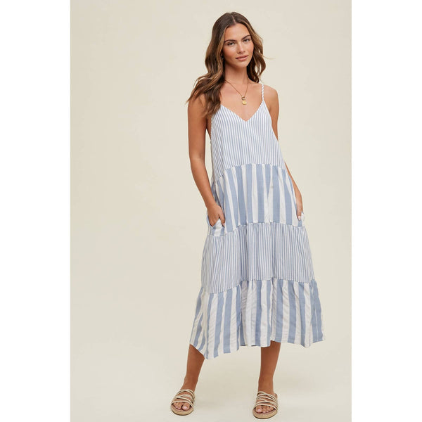 Trystan Tiered Multi-Striped Midi Dress