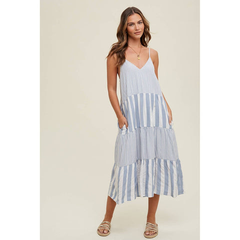 Trystan Tiered Multi-Striped Midi Dress