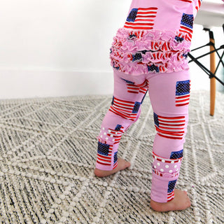 Gigi and Max - Betty Pink Flag Ruffle Zip Bamboo4th of July Sleepies Little