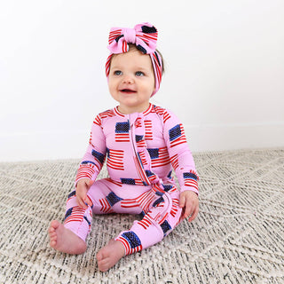 Gigi and Max - Betty Pink Flag Ruffle Zip Bamboo4th of July Sleepies Little