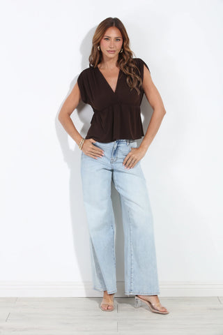 Veronica M / Chocolate Cross Front Peplum Top