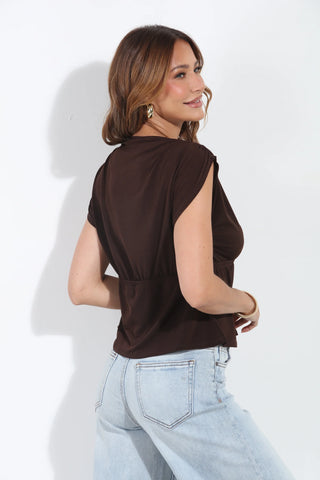 Veronica M / Chocolate Cross Front Peplum Top