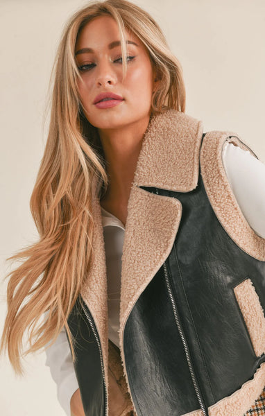 Sage The Label- Express Her Sherpa/Vegan Leather Vest