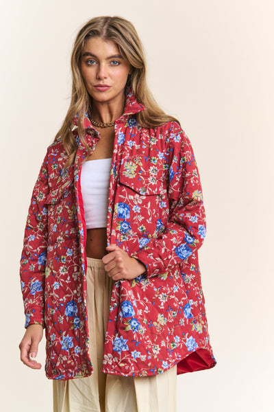 Dark Crimson Floral Quilted Jacket