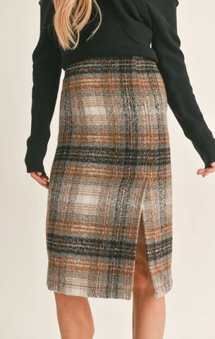 Sage The Label- Delphi Plaid Slit Midi Skirt