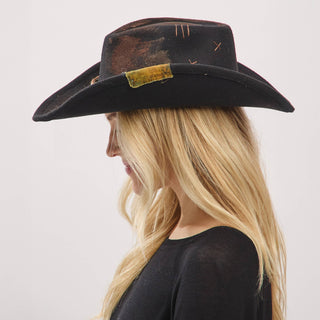 Distressed Fabric Band Rustic Cowgirl Fedora Hat