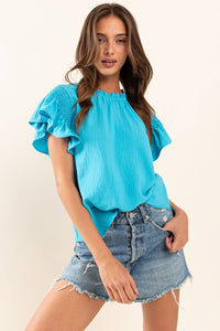 Cori Ruffle Top- Turquoise