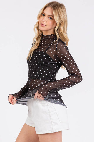 The Polka Dot mesh Long Sleeve Top