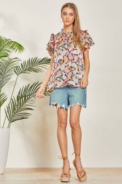 Easy Print Top Features a Tie Neck