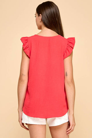 Solid Top with Ruffled Detailed Sleeves