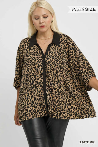 Animal Jacquard Button-Down Tunic Top