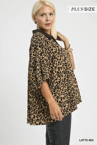 Animal Jacquard Button-Down Tunic Top