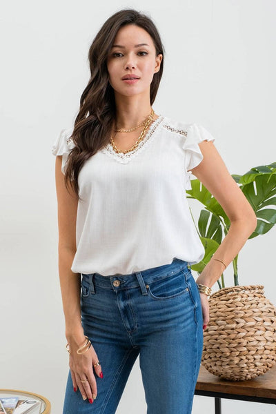 Crystal Scalloped Lace Trim Top