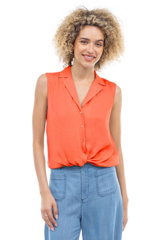 Carol Knotted Sleeveless Collared Top- Persimmon