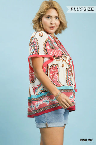 Mix Paisley Border Print Tassel Top