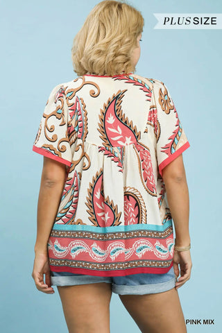 Mix Paisley Border Print Tassel Top