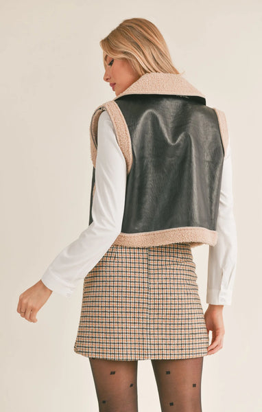 Sage The Label- Express Her Sherpa/Vegan Leather Vest