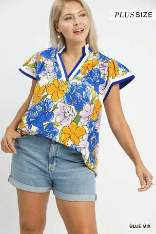 Floral Print Blouse with Contrast Trim