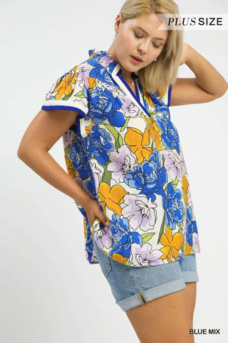 Floral Print Blouse with Contrast Trim