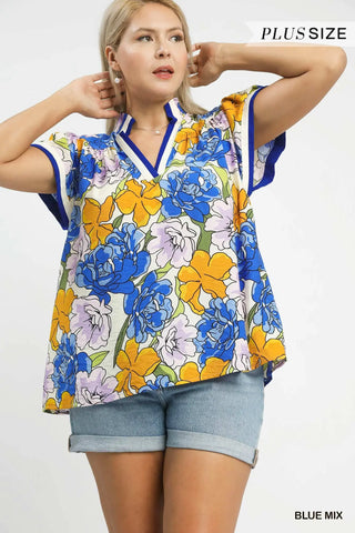 Floral Print Blouse with Contrast Trim