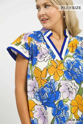 Floral Print Blouse with Contrast Trim