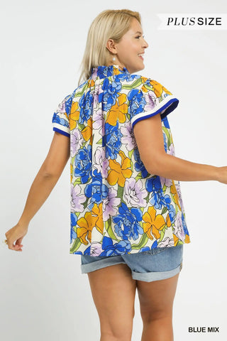 Floral Print Blouse with Contrast Trim