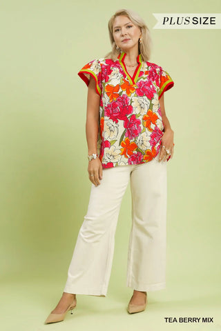 Floral Print Blouse with Contrast Trim