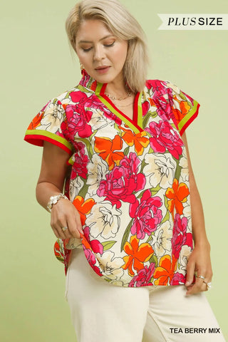 Floral Print Blouse with Contrast Trim