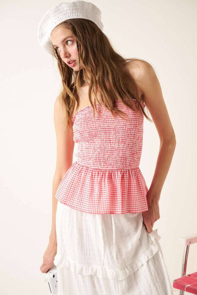 Cory Gingham Peplum Tube Top