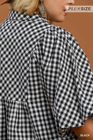 Gingham Smocked Yoke Puff Sleeve Blouse
