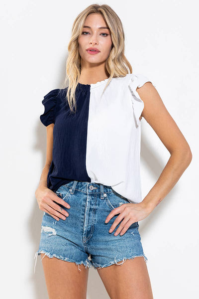 Rachel Ruffle Top- Black/White