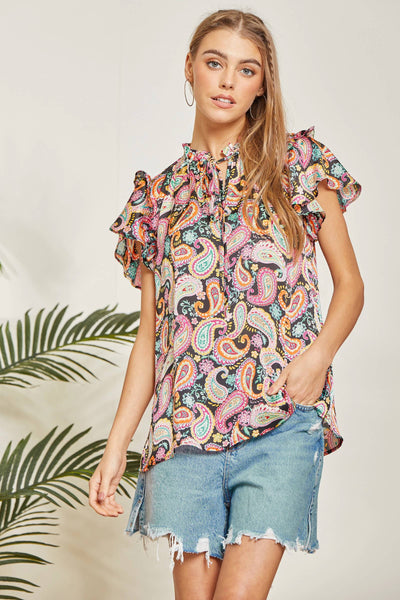 Easy Print Top Features a Tie Neck