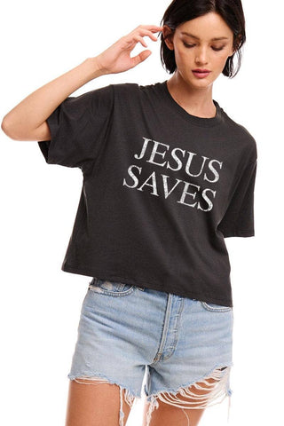 Jesus Saves Graphic Relaxed Faux Crop Tee