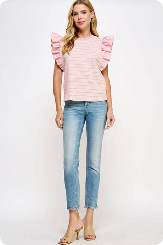 The Allie Stripe Top-stitch Knit Top