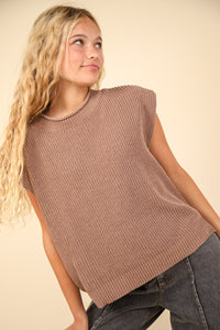 Ollie Oversized Soft Knit Sweater Vest- Mocha