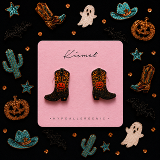 Jack-o’-lantern Cowgirl Boot Stud Earrings