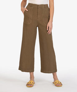 Kut From The Kloth- Topaz Linen Wide Leg- Dark Olive