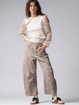 Leopard Print Stitch Detail Barrel Jeans