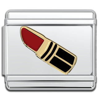 Italian Bracelet Charm - Black and Gold Lipstick 9mm Links