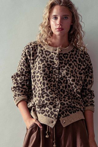 Classic Leopard Print Jacquard Cardigan