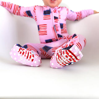 Gigi and Max - Betty Pink Flag Ruffle Zip Bamboo4th of July Sleepies Little