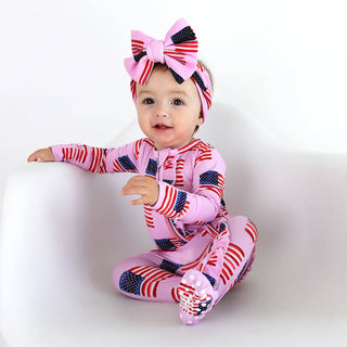 Gigi and Max - Betty Pink Flag Ruffle Zip Bamboo4th of July Sleepies Little