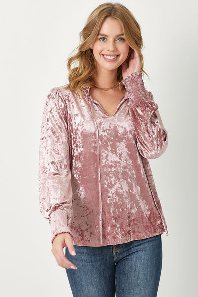 Shelby Smocked Velvet Blouse