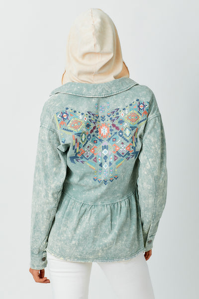 Embroidered Peplum Cotton Jacket