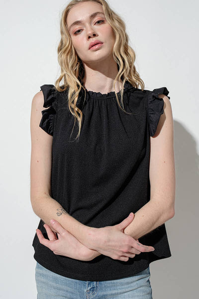 Rachel Ruffle Top- Black Contrast Fabric