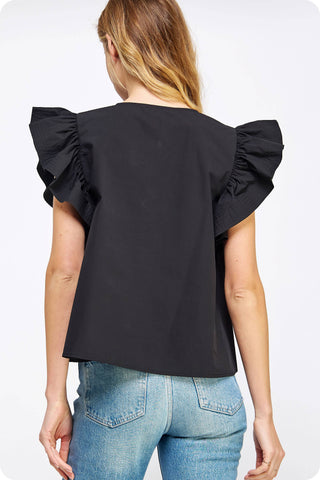 the Strut Flutter Ruffle Sleeve Poplin Top