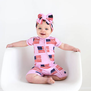 Gigi and Max - Pink Flag Shorty Zip Bamboo 4th of July Flag